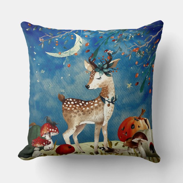 Coussin Automne Woodland Friends Deer Forest Illustration (Recto)