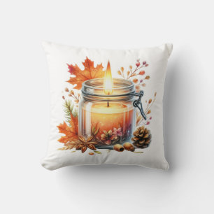 Coussin Autumn Candle & Fall Leaves Decorative Throw Pillo