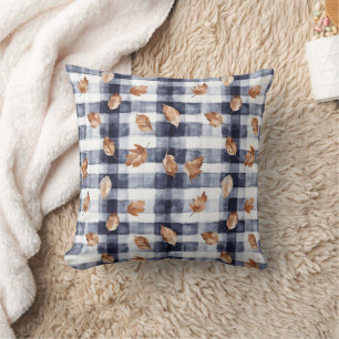 Coussin Autumn Farmhose Porche bleu Plaid