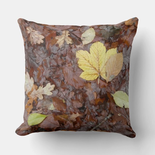Coussin Autumn & Yellow Leaves Pattern Throw Pillow (Recto)