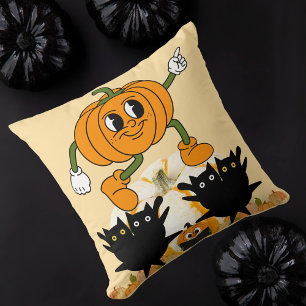 Coussin Autuum Automne Halloween Chat noir Citrouille déco