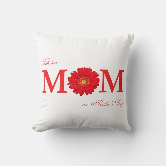 Coussin Avec Amour Maman en Fête des Mères Gerbera Daisy F (Recto)