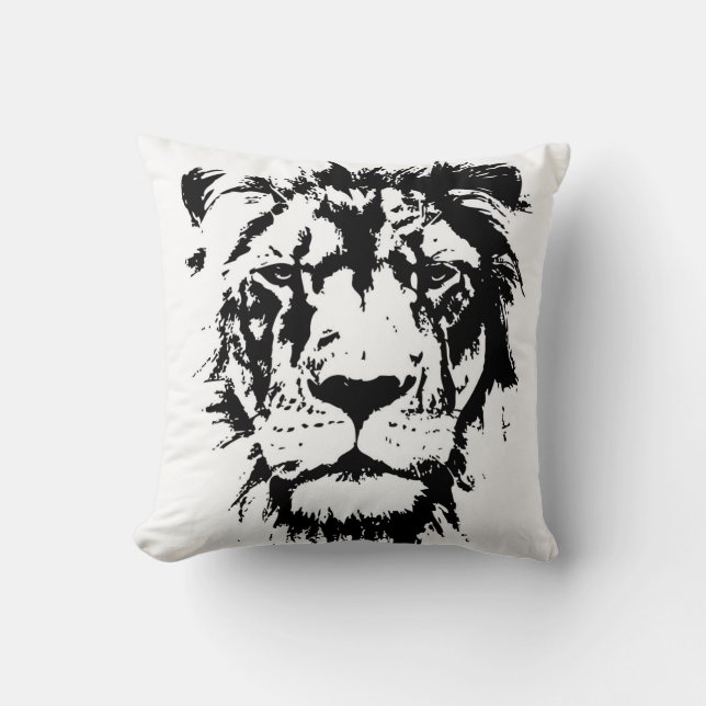 Coussin avec le lion noir et blanc d'impression (Recto)