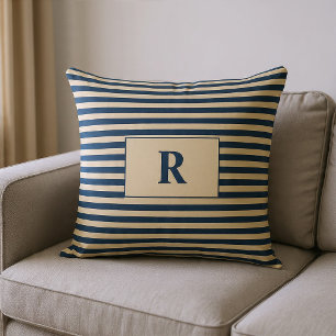 Coussin avec Monogramme Rayures Bleu/Vanille