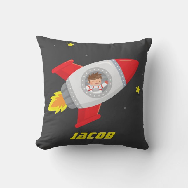 Coussin Aventure spatiale garçon fusée décoration chambre  (Recto)