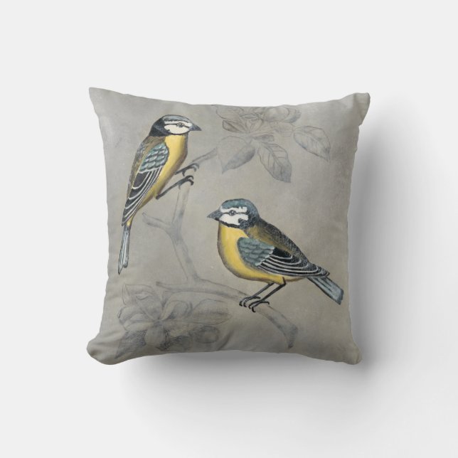 Coussin Aviaire argenté | Couple d'oiseaux (Recto)