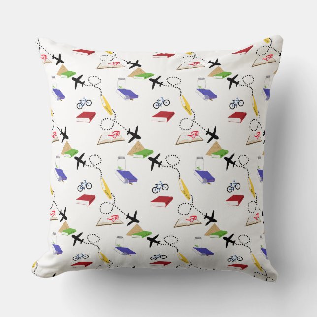 Coussin Avion Bicyclettes Books Rouge Jaune Bleu Voyage (Recto)