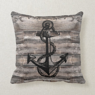 Coussin AVION EN BOIS patiné, ancre en détresse