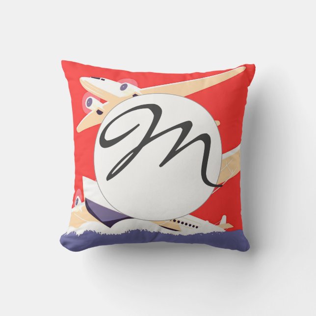 Coussin Avion volant Vintage WPA coloré (Recto)