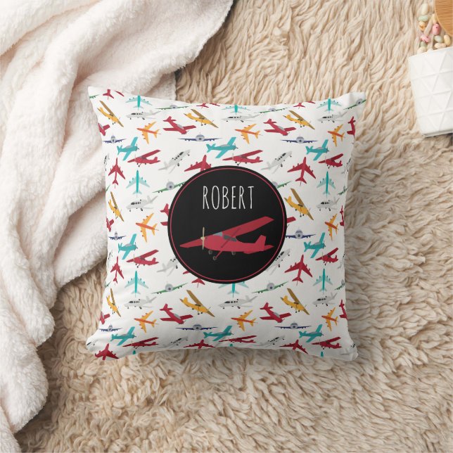 Coussin Avions colorés Motif Enfants Nom personnalisé (Couverture)