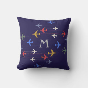 Coussin avions couleur avec initial personnalisé