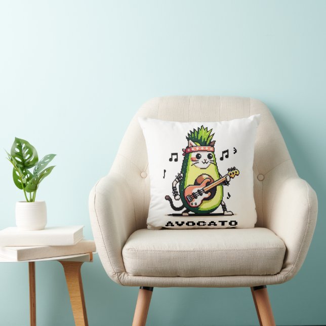 Coussin Avocato - Drôle Pixel Art Avocado Cat jouer basse (Chaise)