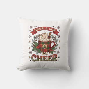 Coussin Avoir une tasse de Noël Plaid Mug Chocolat Chaud N