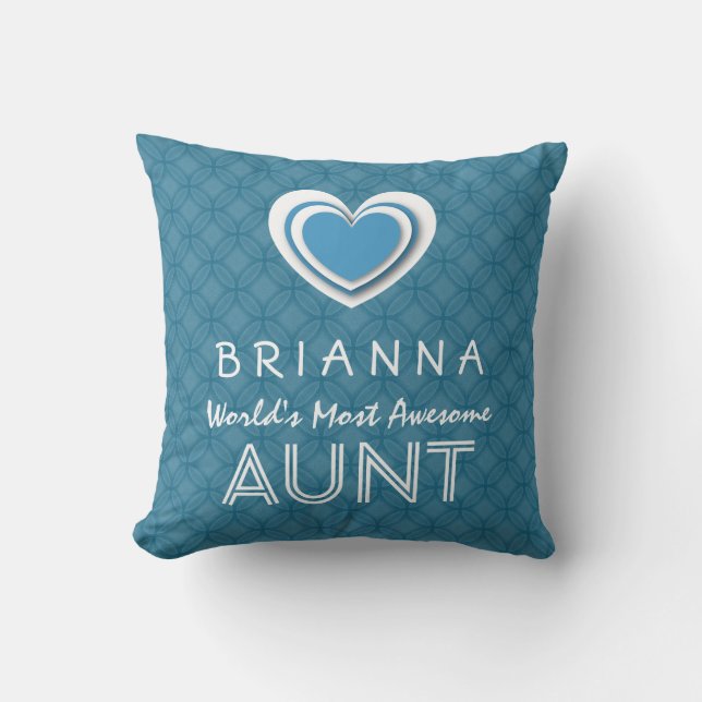 Coussin Awesome AUNT Blue Heart and Motif and Name B03 (Recto)