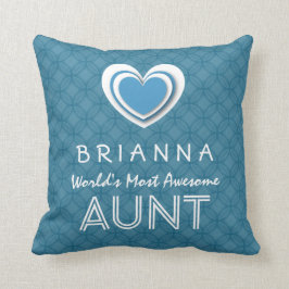 Coussin Awesome AUNT Blue Heart and Motif and Name B03