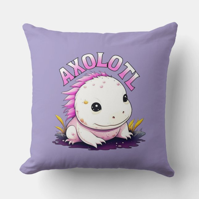 Coussin Axolotl rose et violet personnalisé (Recto)