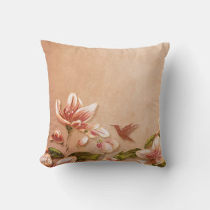 Coussin Azalées roses Vintage Floral sur Whiskey