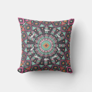 Coussin Aztec géométrique : Motif circulaire coloré