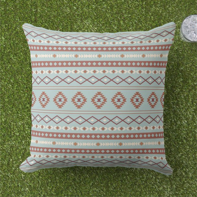 Coussin Aztec Mixte Motif Motif Rusts Crème Bleu (Herbe)