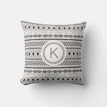 Aztec noir blanc Motif géométrique Monogramme