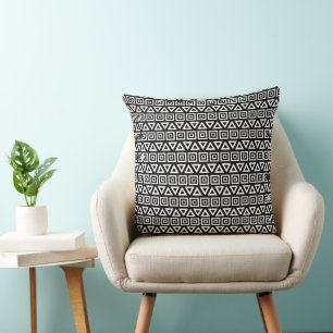 Coussin Aztec Triangles+Motif Carré blanc sur noir