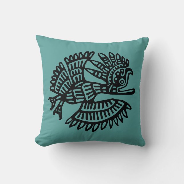 Coussin Aztec turquoise Avec Motif Oiseau (Recto)