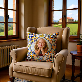 Coussin Azulejos bleu et jaune, photo personnalisée