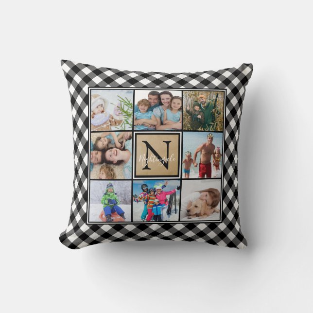 Coussin B&W Buffalo Check 8 Photo Monogramme & Nom (Recto)