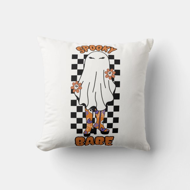 Coussin "Babe Éffrayante" Femme Halloween Ghost Orange (Recto)