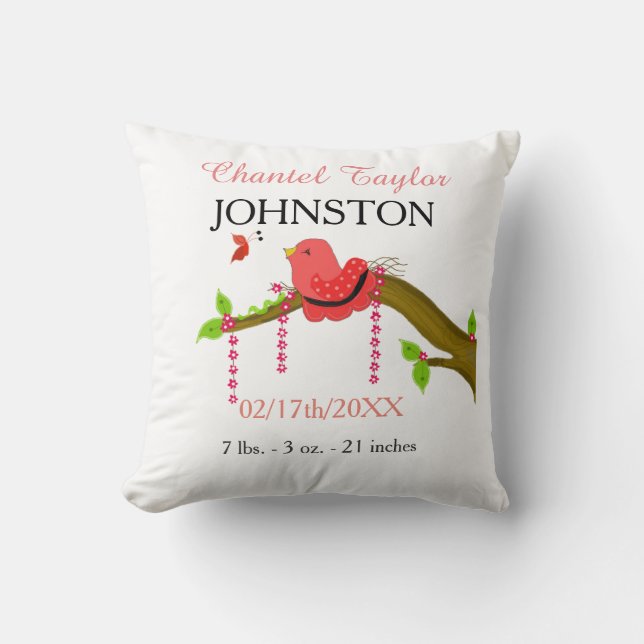 Coussin Baby Bird Baby Faire-part de naissance (Recto)