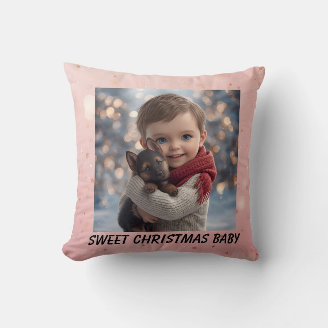 Coussin Baby & Blue-Eyed Pup Christmas Pillow (Recto)