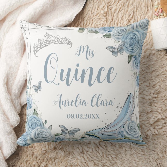 Coussin Baby Blue Floral Cinderella Slipper Quinceañera XV (Couverture)