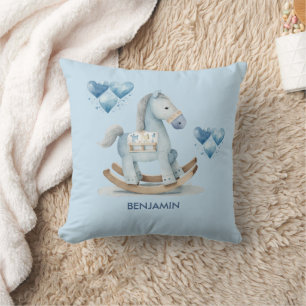 Coussin Baby Blue Nursery Rocking Nom du cheval
