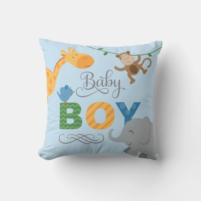 Coussin Baby Boy Blue Jungle Animaux Nursery (Recto)
