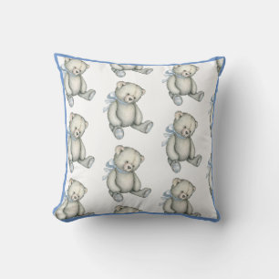 Coussin Baby Boy Blue Teddy Bear Watercolor Nursery