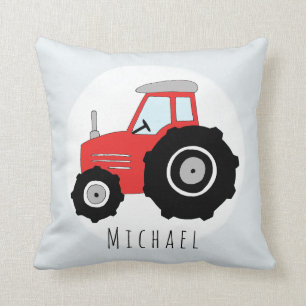 Coussin Baby Boy Doodle Tracteur rouge avec nom Nursery