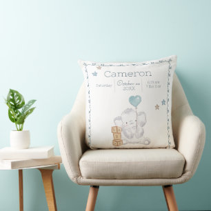 Coussin Baby Boy Elephant Nom personnalisé Keepsaké