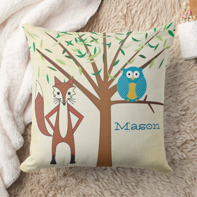Coussin Baby Boy's Room personnalisée Cute Fox and Owl (Couverture)