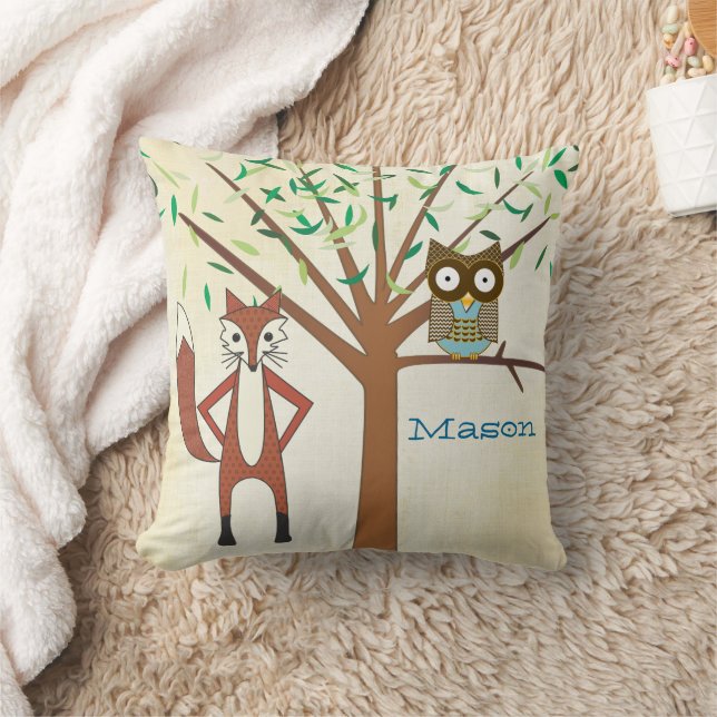 Coussin Baby Boy's Room personnalisée Cute Fox and Owl (Couverture)