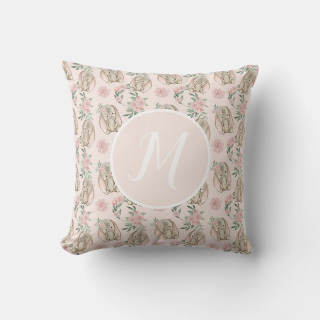 Coussin Baby Bunnies Monogramme rose Jeu d'oreiller (Recto)