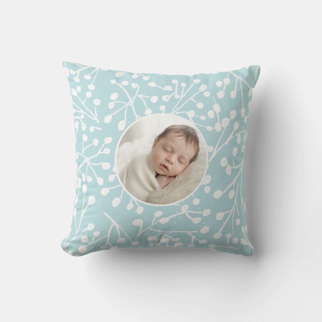 Coussin Baby First Christmas Winter Botanical Minimal Blue (Recto)
