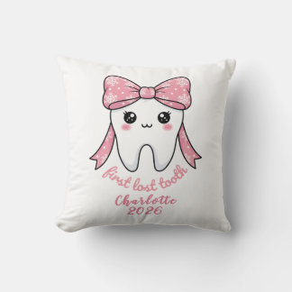 Coussin Baby First Tooth Pink Bow Milestone Kawaii Tooth