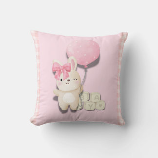 Coussin Baby Girl Bunny Nursery Print - Rose En vichy Anim