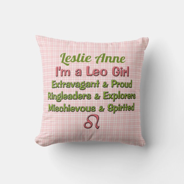 Coussin Baby Girl Leo Zodiac rose Vérifiez avec le nom ver (Recto)