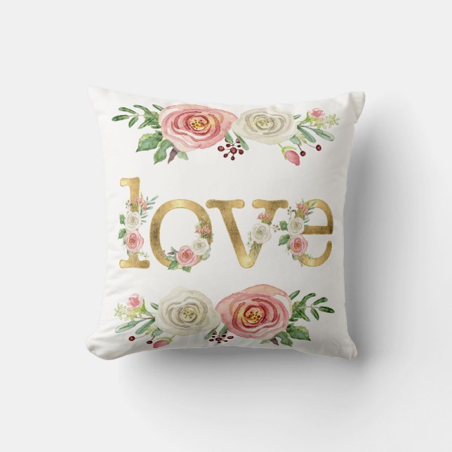 Coussin Baby Girl Nursery Love Floral Rose Aquarelle (Recto)