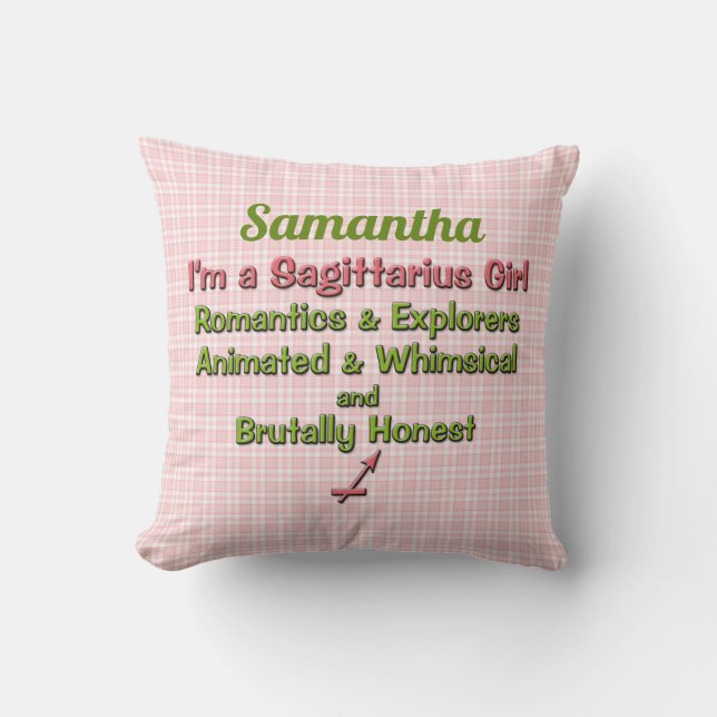 Coussin Baby Girl Sagittarius Zodiac rose et vert Nom (Recto)