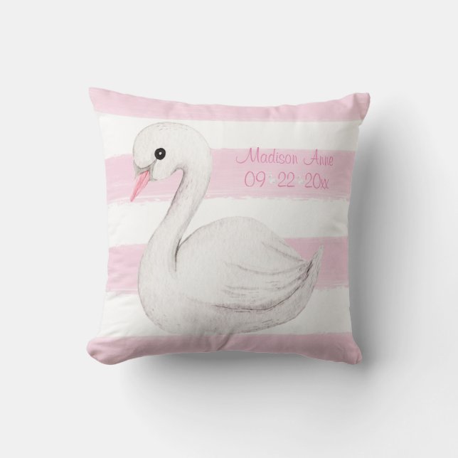 Coussin Baby Girl Swan Pink Script Personnaliser Keepsaké (Recto)