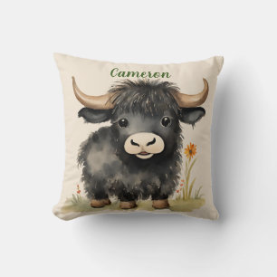 Coussin Baby Highland Cow Neutral Personnalisé
