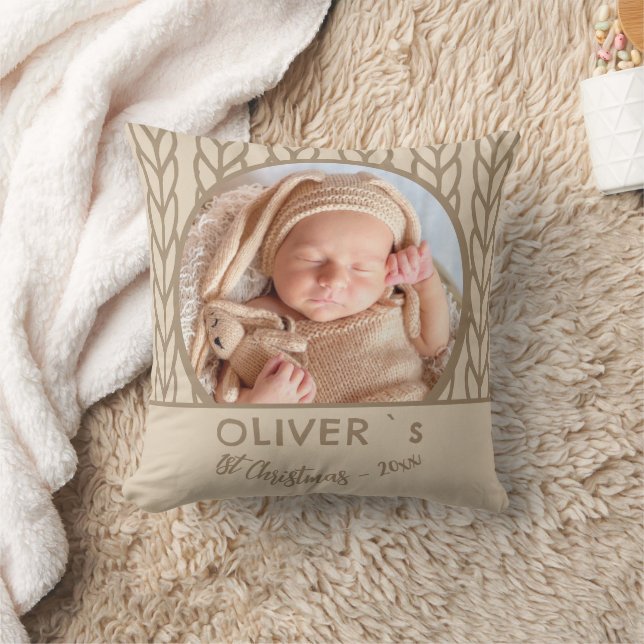Coussin Baby`s 1st Christmas Knitting Photo  (Couverture)