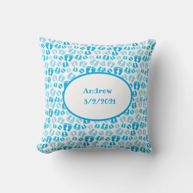 Coussin Baby shower bébé bleu personnalisé pépinière (Recto)